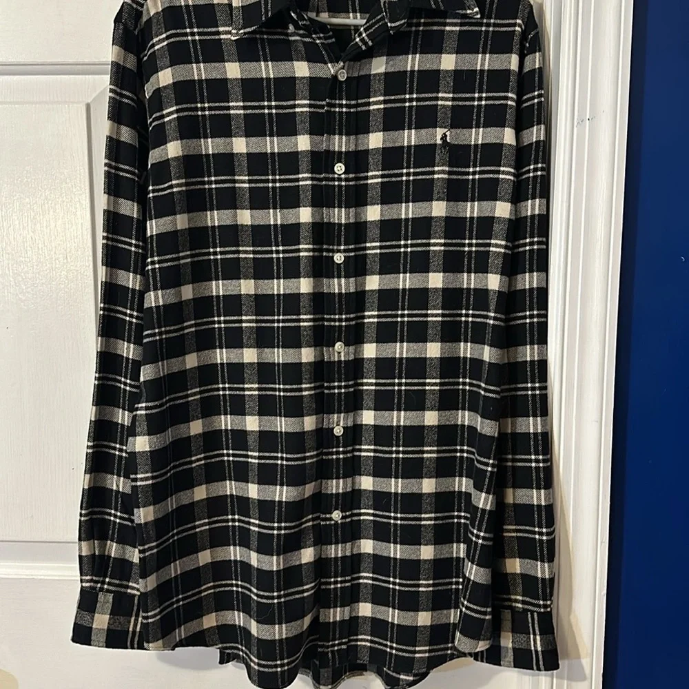 Ralph Lauren Classic Fit Performance Black & White Long Sleeve Flare Shirt Sz L